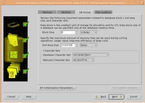 Initialization Parameters (DB Sizing) [ 4 8 ] Database Sizing Database Archive tab Data block OLTP