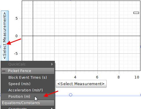 그래프를생성하면다음과같은그림을확인할수있다. 다음과같이그래프, 테이블생성되면실험을진행한다. (4) 데이터측정을시작한다. 각축의 <Select Measurement> 를클릭하면변수를선택할수있다.