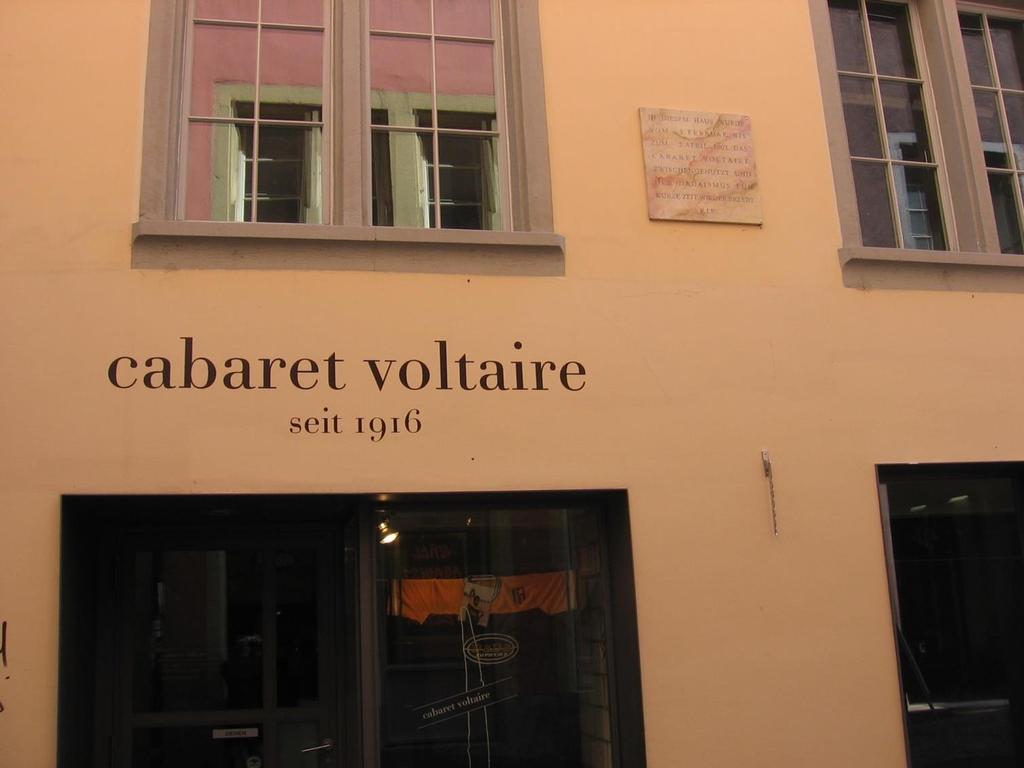카바레볼테르 Cabaret Voltaire 독일의시인후고발 Hugo Ball 이예술적및정치적목적을위한카바레로서 1916 년 2 월 5 일설립.