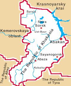 2. 자연환경 하카시야공화국은동 ( 東 ) 시베리아의남서부에위치하고있으며, 예니세이강의왼쪽 부분의사얀 - 알타이산맥과하카스 - 미누신스크분지에있다. 남북간거리는 460km, 동서간 [ 그림 4] 하카시야공화국상세위치 거리는 200km 이다.