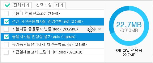 파일전송 UI 6 키보드와마우스우측버튼메뉴 INNORIX WP 리스트컨트롤에서는사용자들에게익숙한키보드의 Ctrl과 Shift 키를이용한파일선택도가능합니다. 또한마우스우측버튼을클릭하면선택파일의제거와추가업로드등을선택할수있는기능메뉴들이출력되어매우편리합니다.