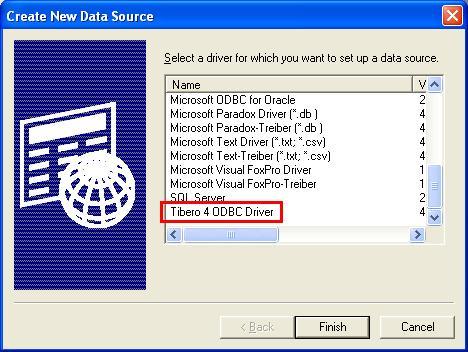 [ 그림 5.3] 사용자 DSN - Tibero 4 ODBC Driver 선택 4. TIBERO 4 ODBC CONFIGURATION 대화상자가나타난다.