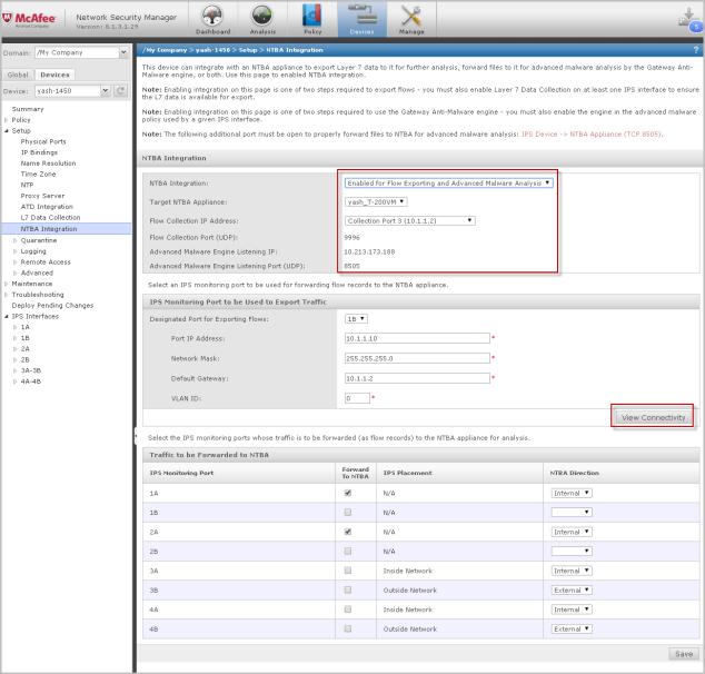 NTBA 의향상된기능 Manager UI 의향상된기능 5 작업 1 [ 장치 ] [< 관리도메인이름 >] [ 장치 ] [ <IPS Sensor> ] [ 설정 ]