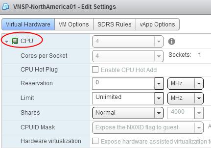 2 Virtual IPS Sensor 배포 Virtual Sensor 배포 5 [ 설정편집 ] 대화상자에서 [CPU] 를클릭합니다.