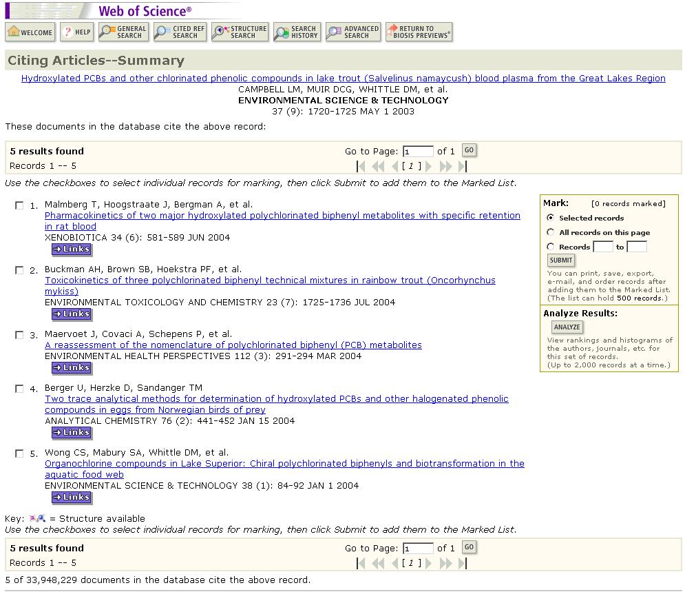 문헌샘플 Citing Articles (Web of Science) 상단의원문헌을인용한다른문헌정보입니다. 원문헌의연구결과가현재어떻게발전응용되는지의현황을파악할수있습니다. Citation Alert 관심문헌에대한새로운피인용정보를추적할수있도록 email 로자동통보해주는 Citation Alert 기능을상세화면 (full record) 에서설정할수있습니다.