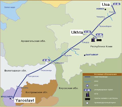 제 3 장에너지자원의수출수송시스템현황과운영체계 45 나. 북서지역의수출수송망 북서지역 ( 티만-페초라유전지대 ) 에서생산된원유와석유제품은야로슬라블에서모여 2가지노선을통해유럽지역으로수출됨.