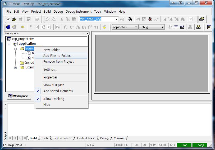2.1 먼저 Source File Folder 를클릭후마우스오른쪽버튼을클릭하면그림 9 와같이창이뜨는데여기서 Add Files to
