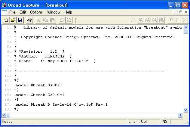 기존의 PSpice Library 파일의시작 Capture 윈도의 File 메뉴에서 Open을클릭한후 PSpice