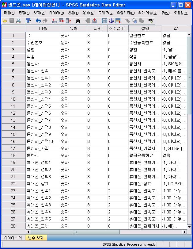 sav 파일의모듞변수를읽어들임 Keep