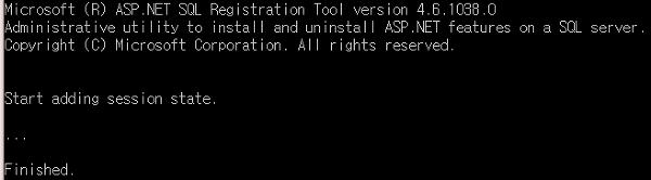 아래는세션관리를위한 aspnet_regsql.exe 실행예시입니다. aspnet_regsql.exe -S localhost -U sa -P 1234 -ssadd -sstype p 위와같이명령줄을입력하면해당서버에 ASPState DB 를자동으로생성하고세션저장을위한 구성을완료하게됩니다.