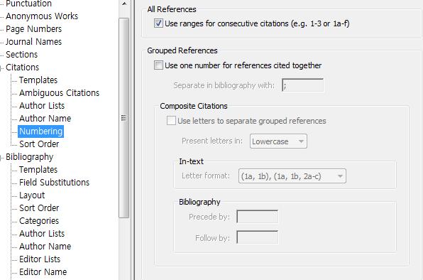 개의번호에여러개의 Reference 가나열됨 한번호에묶인 Reference 들을알파벳으로구분 Sort Order 한곳에여러개를인용할경우,