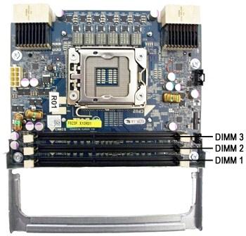 라이저에는 DIMM 슬롯 6 개가있으며시스템에는 DIMM 이총 12 개가있습니다. 단일프로세서또는라이저의보조프로세서 DIMM 슬롯구성 메모리슬롯 시스템보드에는메모리슬롯이 6 개있습니다.