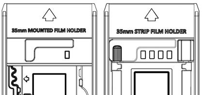 필름홀더의윗부분에서 35 mm Mounted Film Holder 또는 35 mm Strip Film Holder 라는글귀가보일것입니다. 정확한스캔결과를위해항상이사이드가위쪽을향하도록유지해주십시오. 4 단계.