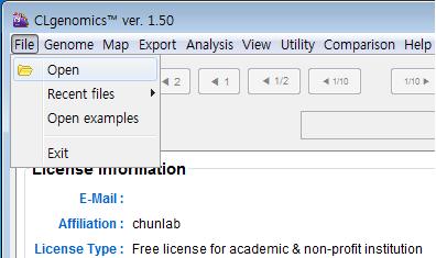 Ø [File > Open]: File 메뉴에서한개파일혹은여러개의파일을선택하여동시에 데이터파일을열수있습니다. Ø [File > Recent files]: 최근에열었던파일들의목록을확인할수있으며, 목록에 있는파일을선택하면해당파일이열립니다. Ø [File > Open Examples]: 내장된예시데이터 ( 예 : E. coli) 를열고자할때 사용합니다.