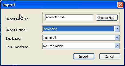 Reference 입력 부록 1. KoreaMed 검색, 저장및반입 KoreaMed 검색, 저장및반입 File Import 클릭 Choose File 에서 *.