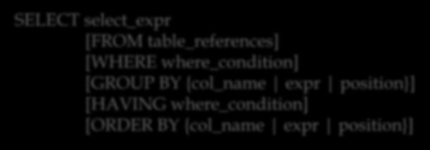 SELECT 의구문형식 SELECT select_expr [FROM table_references] [WHERE