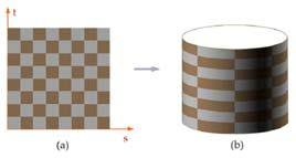 cylinder) x = r cos 2 u y = r sin 2 u z = v/h u: (0,1) v: (0,1) u, v 공간의사각형을세상좌표계의반지름 r 과높이 h