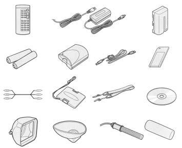 제공된악세사리체크 캠코더와함께다음의악세사리들이같이들어있는지확인하기바랍니다. 무선리모콘 (1) (p. 167) AC-L10A/L10B/L10C AC 전원어댑터 (1), 전원코드 (1) (p. 11) NP-F330 배터리팩 (1) (p. 10, 11) 리모콘용 AA 사이즈의 (R6) 배터리 (2) (p.