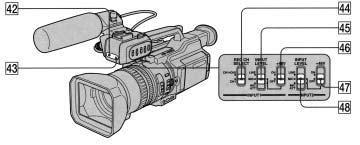 부분과컨트롤확인 42 리모트센서 43 카메라녹화램프 (p. 16) 44 INPUT1 REC CH SELECT 스위치 (p. 9) 45 INPUT1 INPUT LEVEL 선택기 (p.