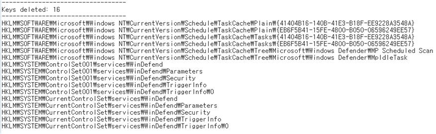 Defender HKLM\SYSTEM\ControlSet001\services\WinDefend