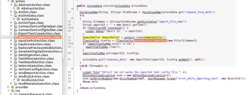 ImportTestCaseAction() process() execute() 순으로함수가실행되면서업로드한파일에대한파싱을진행한 다.