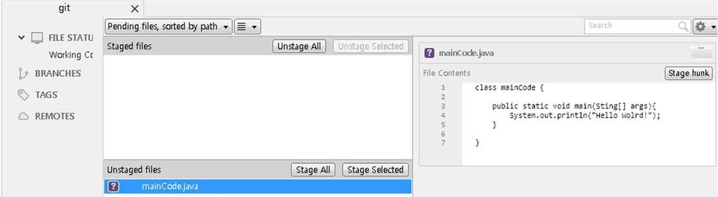 Commit 파일을저장한후 SourceTree 를확인해보면다음과같이새롭게생성하거나수정한파일들이 SourceTree 의 Unstaged files 목록에표시 à 이목록에서 add