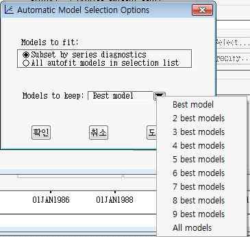ⅰ) 옵션 (O) -> 모형선택리스트 (L) 에나온여러가지모형에서 Series Diagnostic