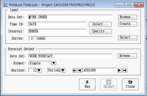 - Develop Models Window에서 forecast model로채택한모형혹은 Automatic Model Fitting Window 에서적합시킨모형에대해서예측값을생성시켜준다. 아래의 3 가지 format의형태로예측값을저장할수있다.