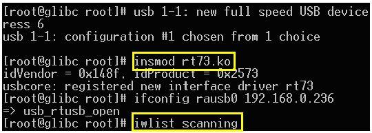 3) WIFI 실행방법 명령어는다음과같다. # insmod rt73.
